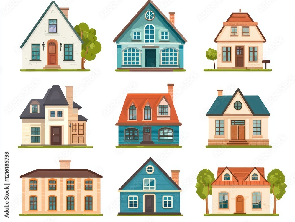 Set house vector icons representing different styles Set house vector icons representing different styles