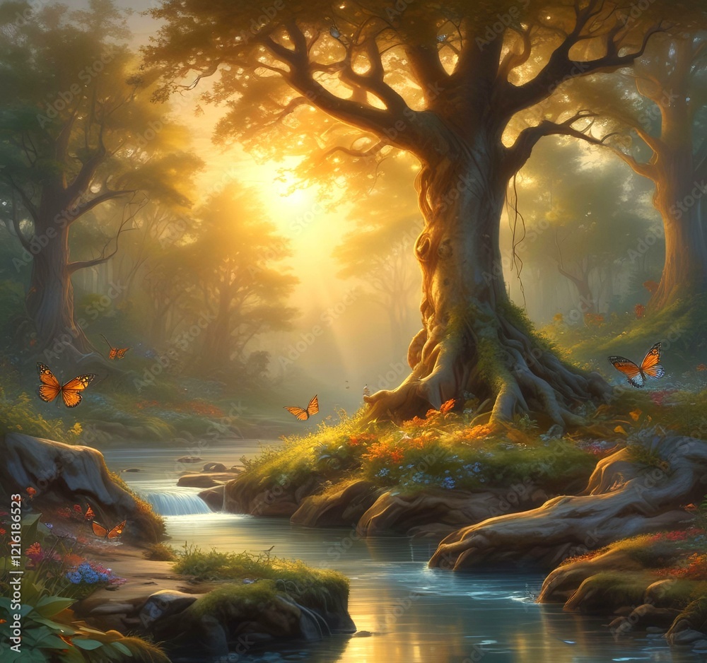 Fototapeta premium Illustration of fantasy fairy forest.