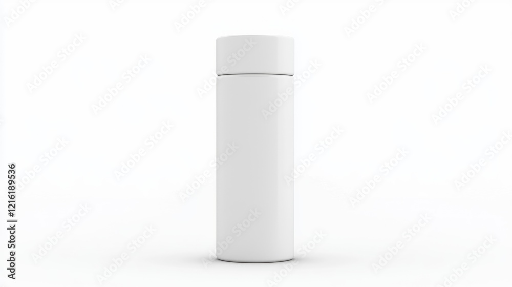 White cylindrical container mockup, studio shot, blank background, packaging design White cylindrical container mockup, studio shot, blank background, packaging design