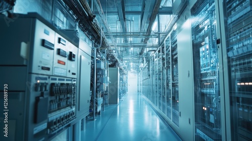Interior view of an electrical control cabinet, featuring complex wiring systems designed for industrial applications in a commercial building setting
