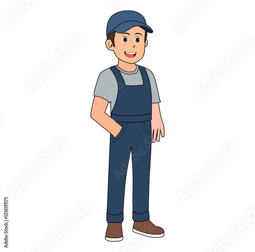 Cartoon Man Technician Vector Illustration