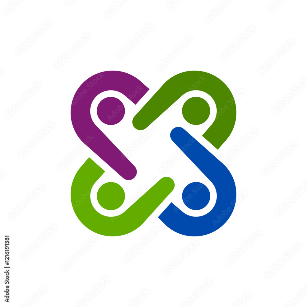 Vector logo is a person showing his head and hands. 4 people in the shape of the letter X. Flat color. Vector logo is a person showing his head and hands. 4 people in the shape of the letter X. Flat color.