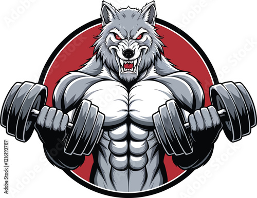 Strong body muscle wild beast wolf fox dog mascot design vector illustration logo template