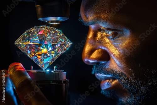 A man looking at a diamond.