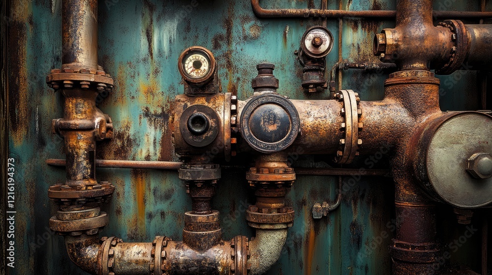 Plumbing system in a utility room, featuring a close-up of pipes, hoses, and valves, illustrating the functionality and complexity of the setup Plumbing system in a utility room, featuring a close-up of pipes, hoses, and valves, illustrating the functionality and complexity of the setup
