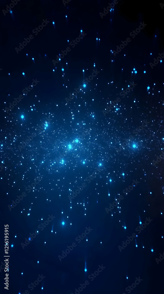 Fototapeta premium Abstract Blue Lights Glitter on Dark Background Creates Dreamy and Magical Atmosphere