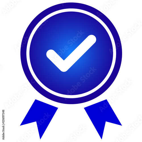 Approval Tick Mark, Check Isolated Verified Approved Medal Icon Certified Badge Sign Symbol Quality Award Ribbon Vector Illustrtion