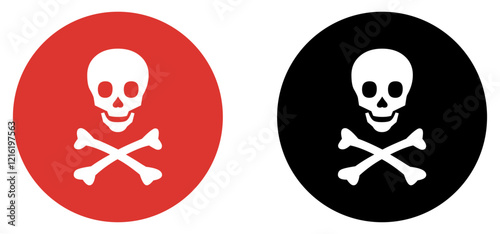 Danger sign with skull vector icon set in red and black. Warning, caution icon of poison, toxic, chemical and electricity. Human skull and crossbones. Risk and hazard symbol. Vector illustration.
