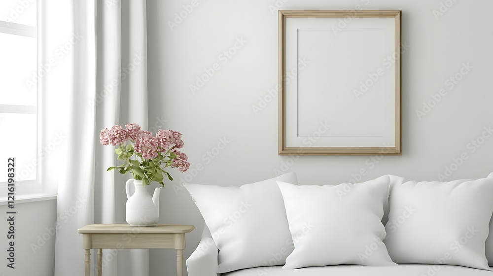 Naklejka premium Minimalist Living Room Interior Design With Flowers