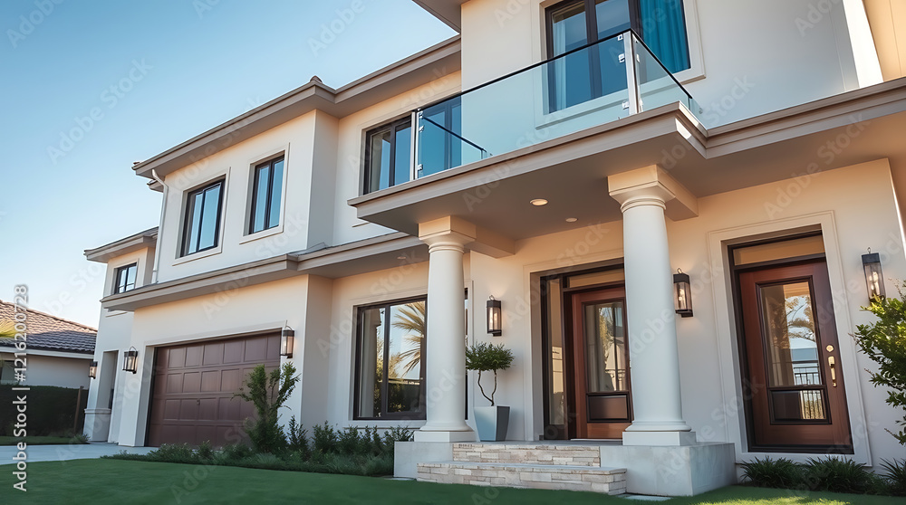 Fototapeta premium Luxury Modern Home Exterior: Architectural Design and Real Estate