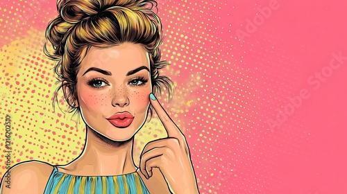 Portrait of Flirty Girl: Winking and pointing, cheerful pose. --