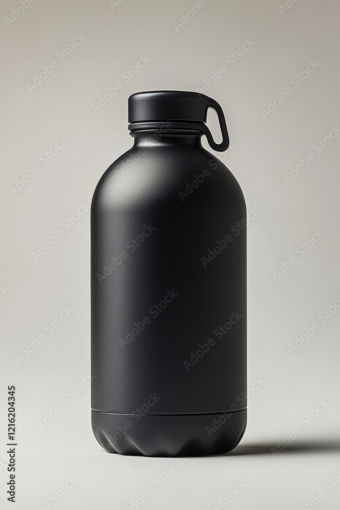 Matte black water bottle with carrying loop.