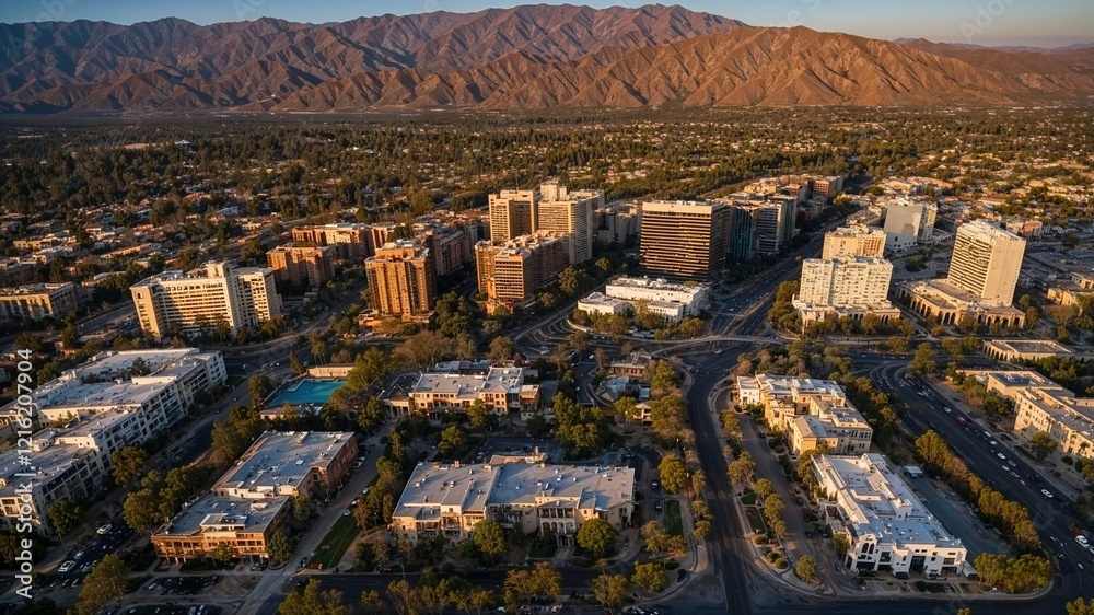 Fototapeta premium Stunning Aerial Sunset View of Riverside California