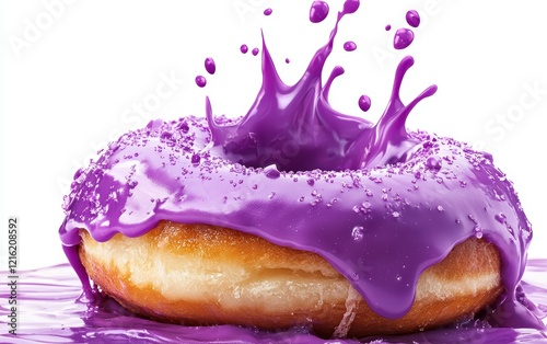 purple donut topping splash isolated on white background photo