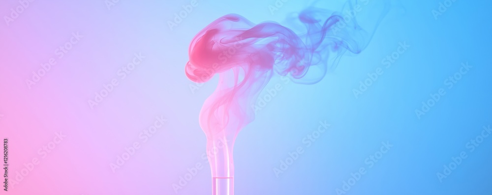 Obraz premium A vibrant swirl of pink and blue smoke dances against a soft gradient background, creating an ethereal and dynamic visual effect.