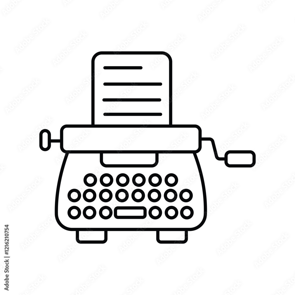 Typewriter line icon with white background vector stock illustration