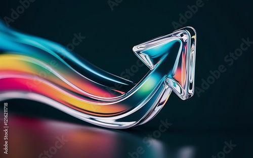 Growth arrow icon with colorful gradient 3d rendering shape with glass effect with black background