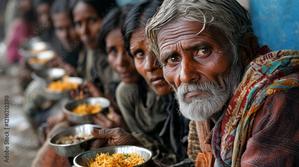 Obraz premium close up photo of poor people sitting on the street 
