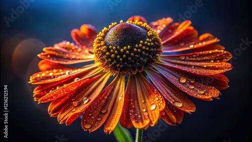 Wild sneezeweed (Helenium autumnale) blossoms unveil in stunning nighttime macro photography. photo