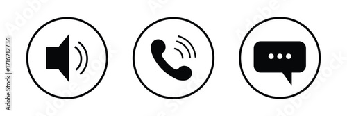 Virtual hangouts icons for conference call. On and off video, sound, camera and call icons isolated on white background. Flat vector illustration 