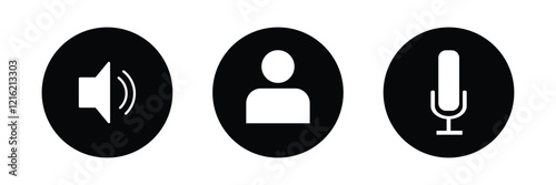 Virtual hangouts icons for conference call. On and off video, sound, camera and call icons isolated on white background. Flat vector illustration