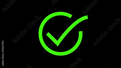 Green Check mark icon animation on background.