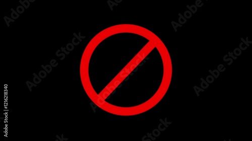 Ban animation icon. Red sign stop, ban, cross, warning, stop or no entry, cancel, prohibited animation icon on black background.