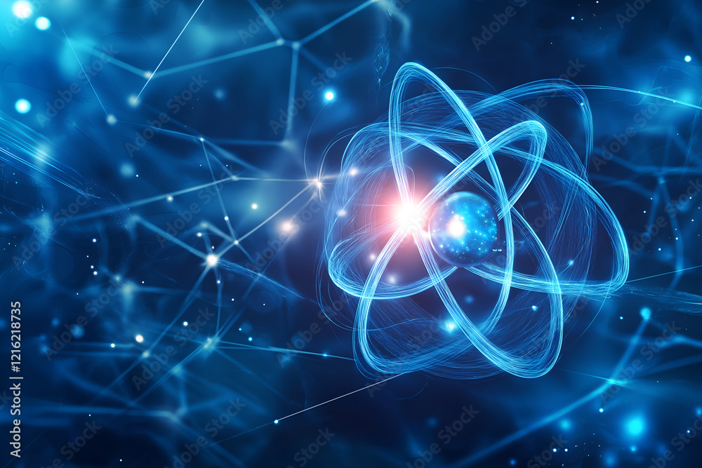 Abstract of atom molecule structure with light.