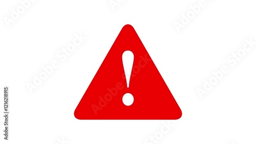 Exclamation mark with red color triangle animation on white background. Warning, danger sign, warning safety  message concept.