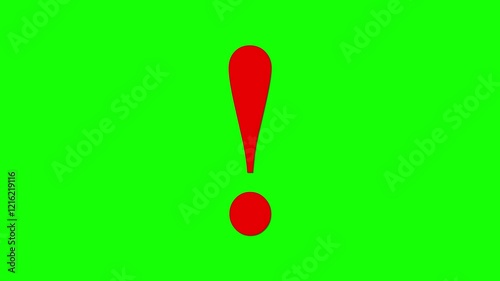 Animation of red color exclamation mark sign danger, warning, risk alert concepts on a green background.