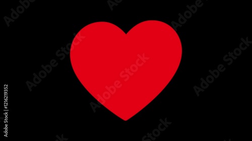 Red color heart beating animation on black background.