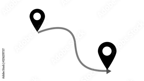 Road with location pins line animation on white background. GPS location pointers map search concept.