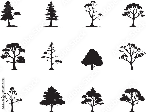  tree silhouettes in bold black outlines