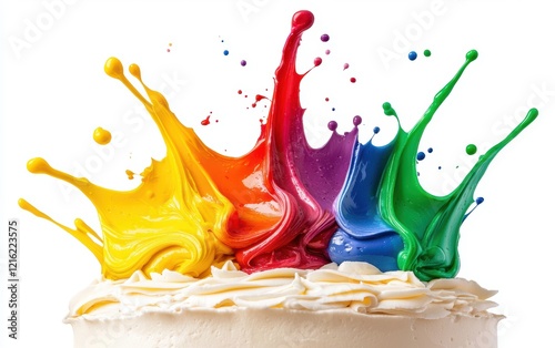 rainbow cake topping splash isolated on white background photo