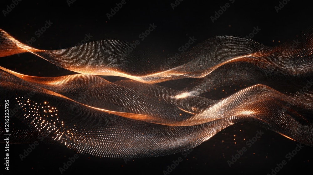 Obraz premium Abstract Golden Waves on Black Background