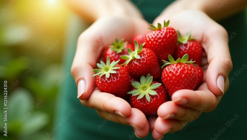 Obraz premium Fresh Strawberries in Woman’s Hands