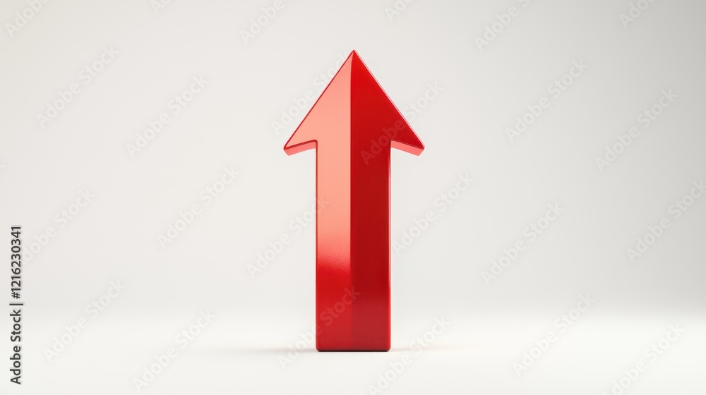 Simple, studio-lit red arrow in 3D against a white backdrop. Simple, studio-lit red arrow in 3D against a white backdrop.
