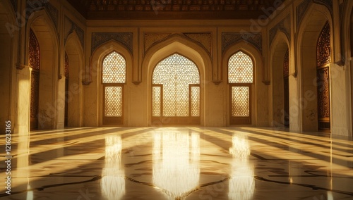 Sunlit Islamic architecture interior. photo