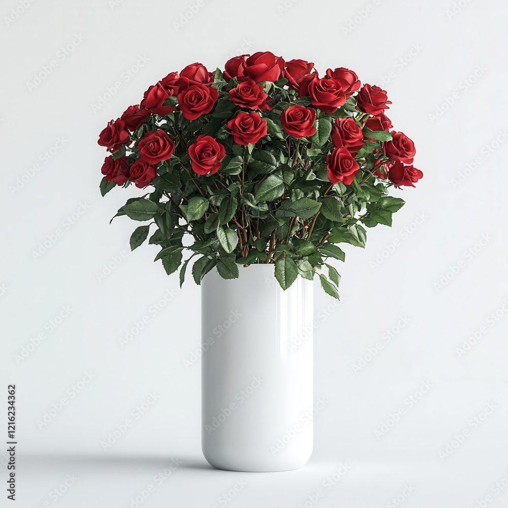 Fototapeta premium Elegant Red Rose Bouquet in White Vase