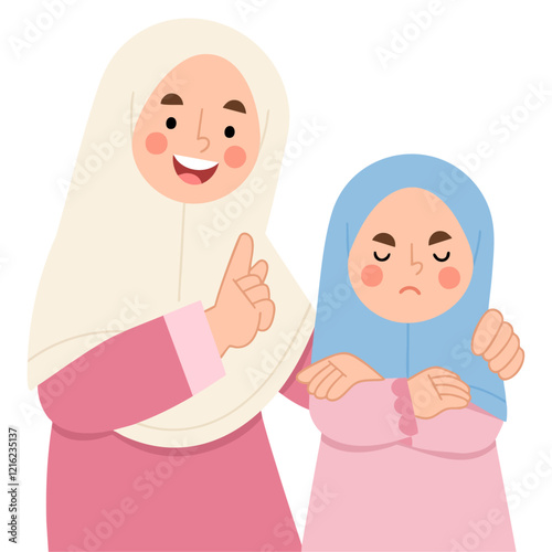 Illustration of a mother calming down an angry daughter