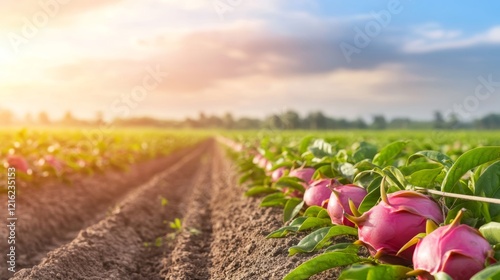 Dragon Fruit Plantation at Sunset