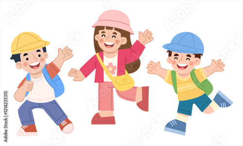 Illustration of happy children on a class trip