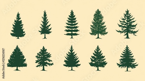 Set of pine tree icons (fir tree vectors) --