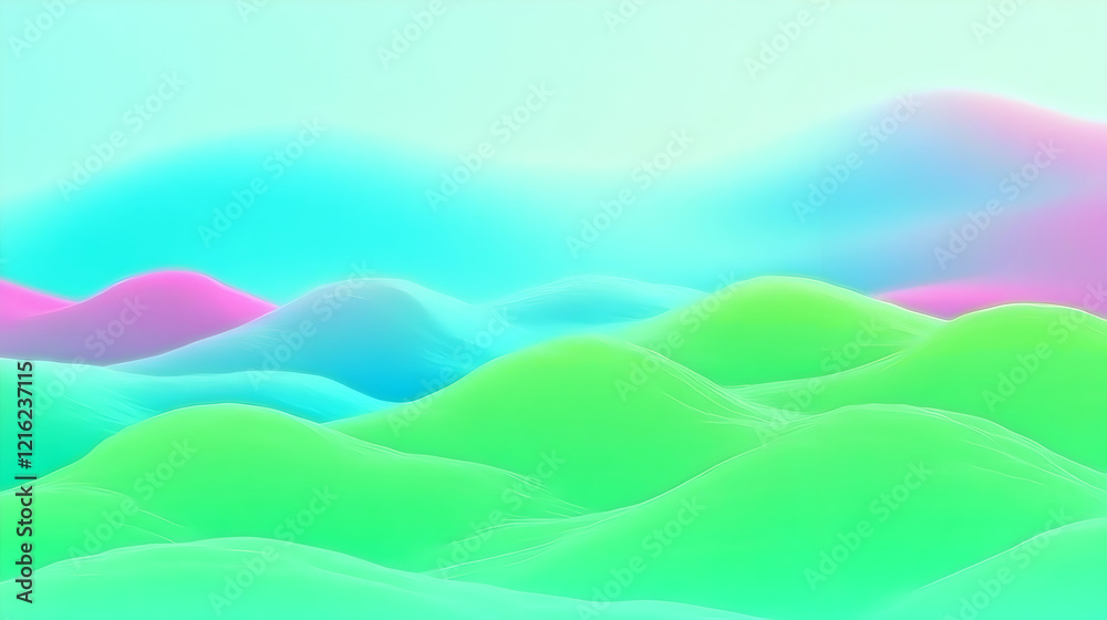 Abstract 3D landscape with colorful rolling hills creates a dreamy atmosphere. Abstract 3D landscape with colorful rolling hills creates a dreamy atmosphere.