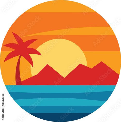 Summer with sunset vector illustration