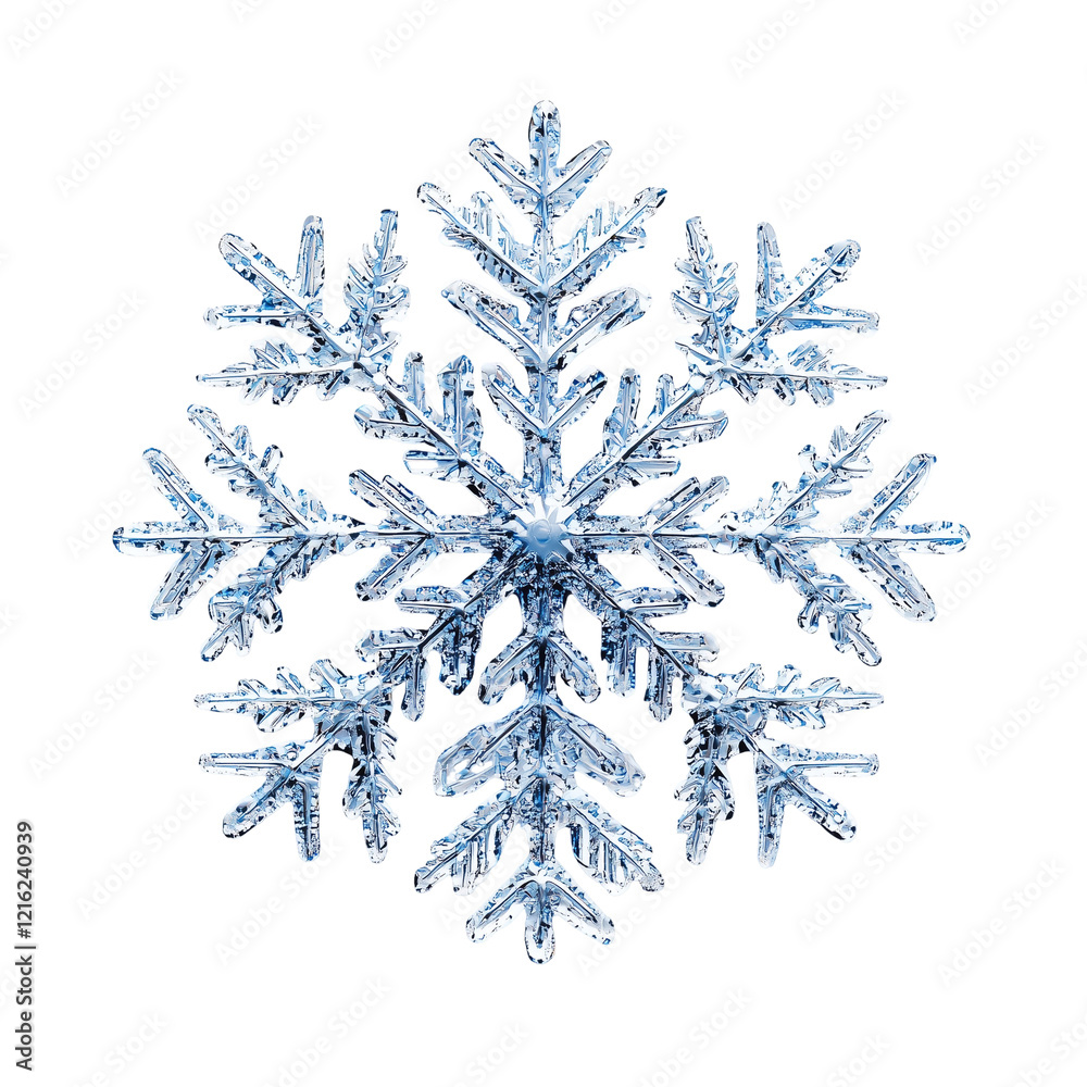 Magical winter snowflake effect with cold shimmering glow isolated on white background Magical winter snowflake effect with cold shimmering glow isolated on white background