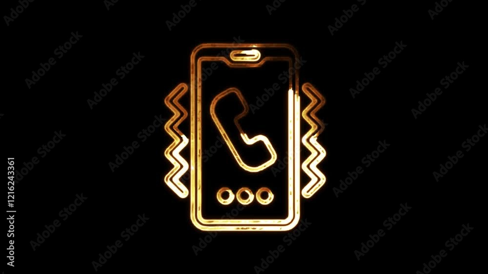 Bright neon vibrate call icon isolated on black background. 4k video motion graphic animation. Bright neon vibrate call icon isolated on black background. 4k video motion graphic animation.