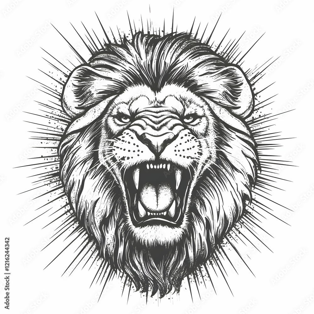 Roaring Lion Head Illustration Shows Majestic Power and Fierce Strength with Spiky Mane Roaring Lion Head Illustration Shows Majestic Power and Fierce Strength with Spiky Mane