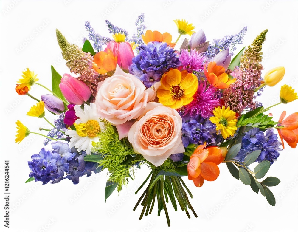 Fototapeta premium Flower arrangement or bouquet colorful spring flowers isolated on white background celebration