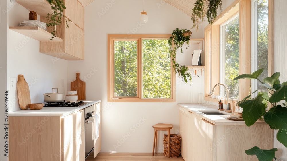 Cozy interior of a tiny home showcasing sustainable design and eco-friendly living solutions. Cozy interior of a tiny home showcasing sustainable design and eco-friendly living solutions.